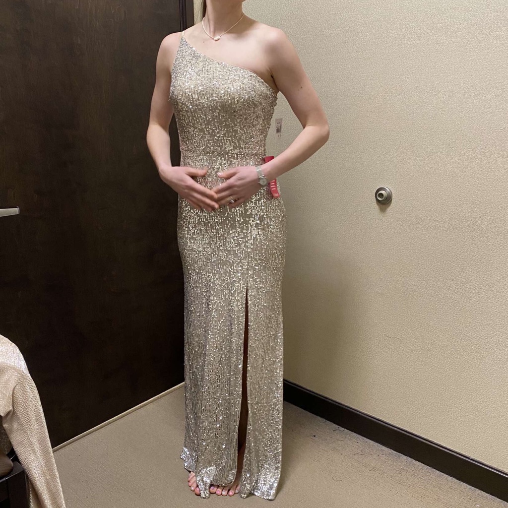 xscape gold sequin dress Reagan Fitted Sequin Dress - Gold Metallic Treasure Box Sequin Knit – The  Islands